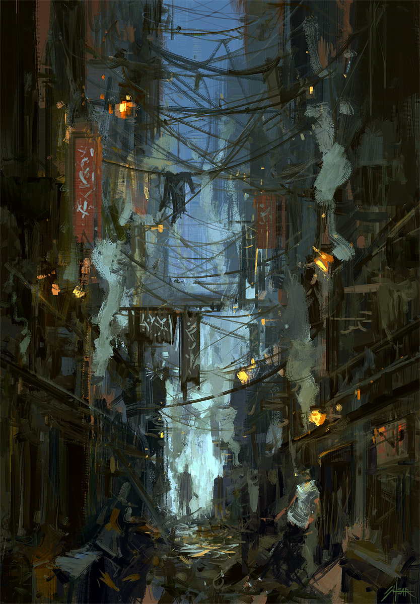 kowloon, city, Jared Shear, alley, art, digital,