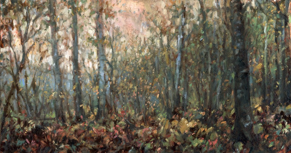 Jared Shear, art, painting, landscape, Montana, Oil on board, trees, aspens,