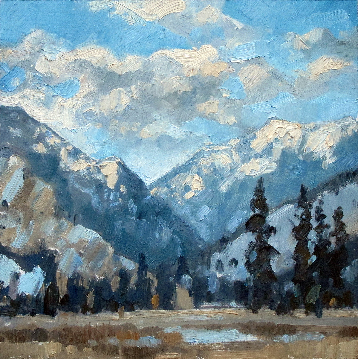 Jared Shear, art, painting, plein air, landscape, winter, snow, oil painting, Montana,