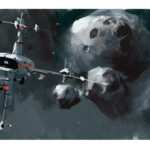 jared shear, space, spaceship, science fiction, asteroid, art, painting,