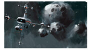 jared shear, space, spaceship, science fiction, asteroid, art, painting,